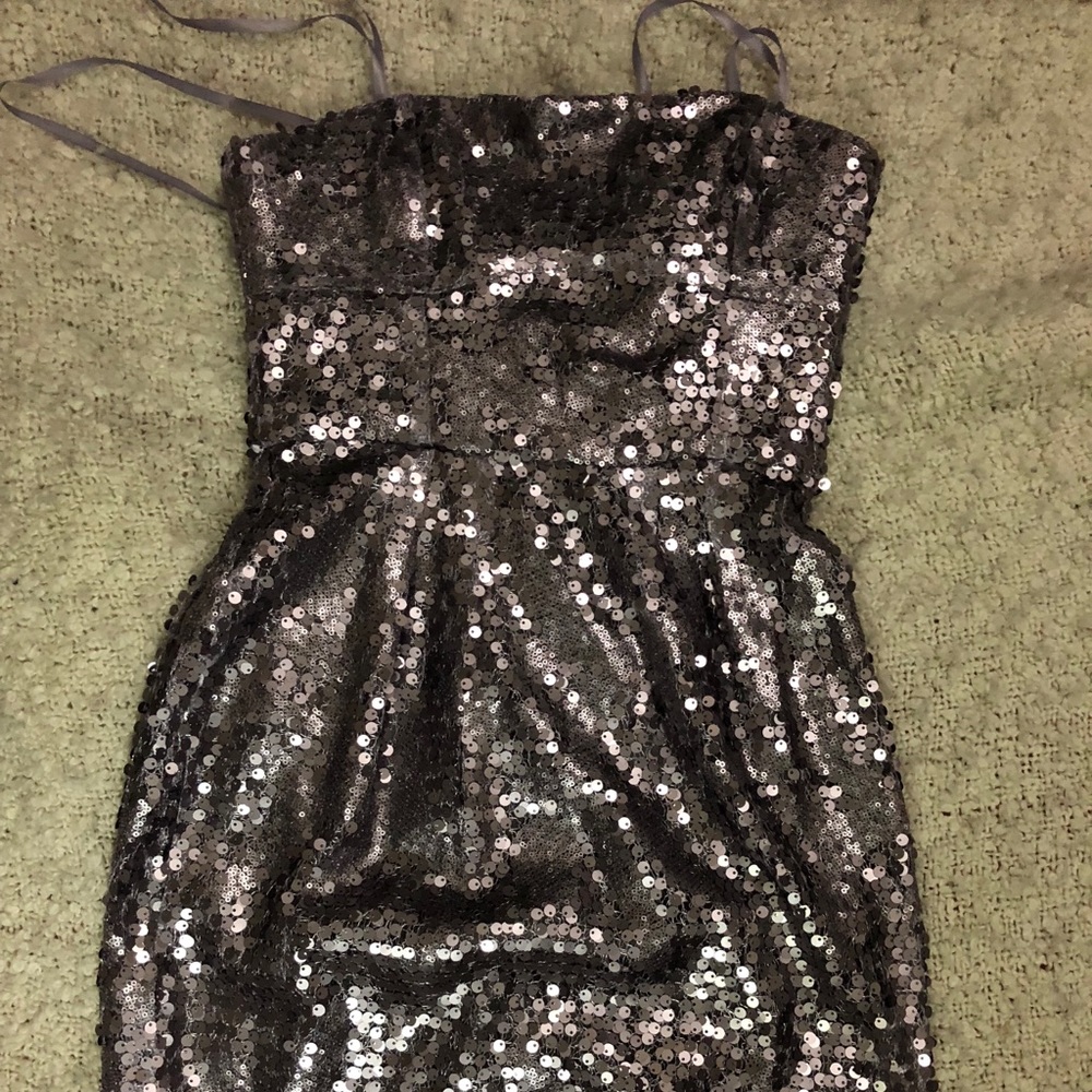 BCBGMaxAzria strapless sequin dress in purple